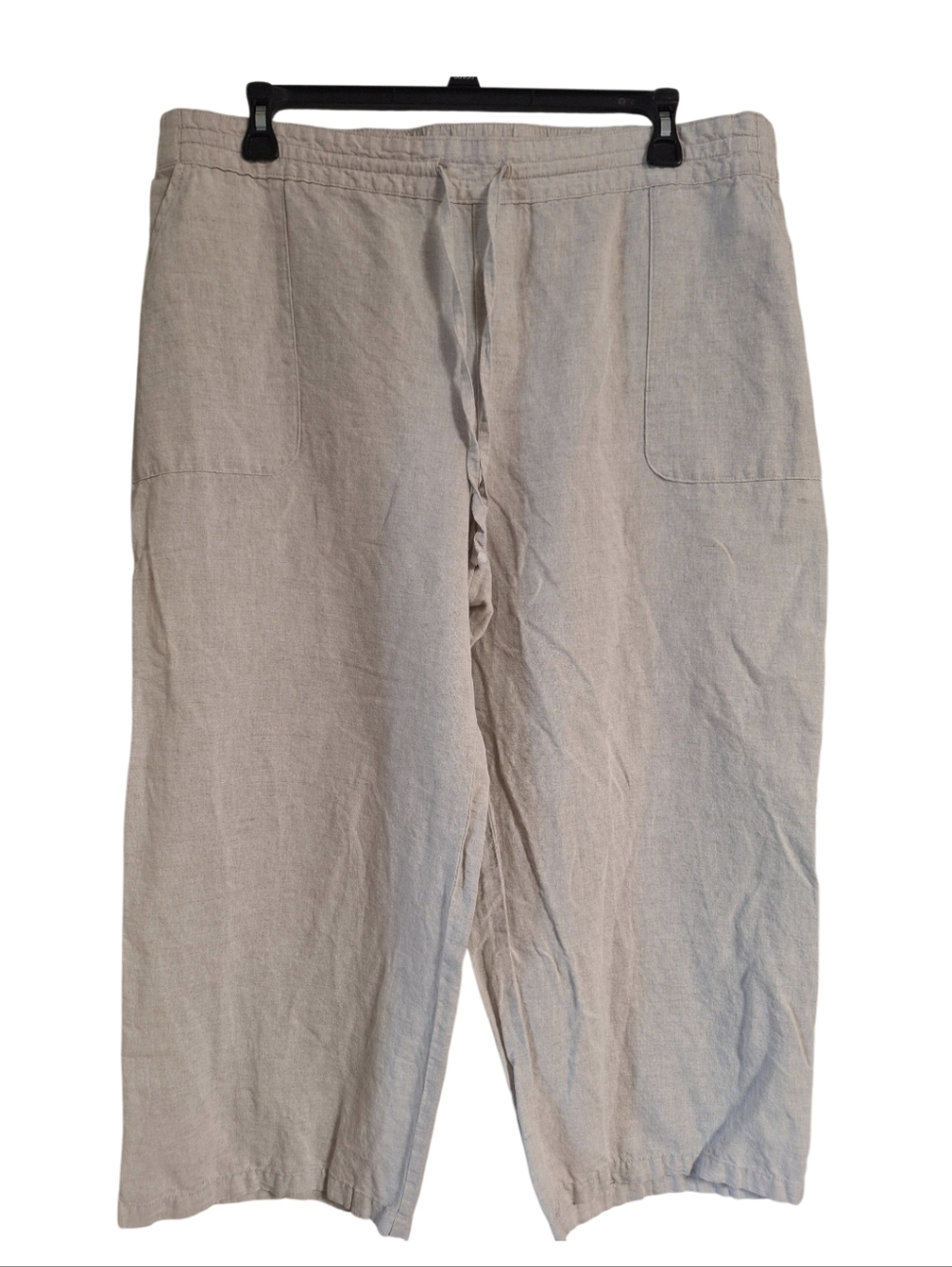 NEW Liz Clayborne Linen Cotton Capri Pants Light Beige Drawstring & Pockets